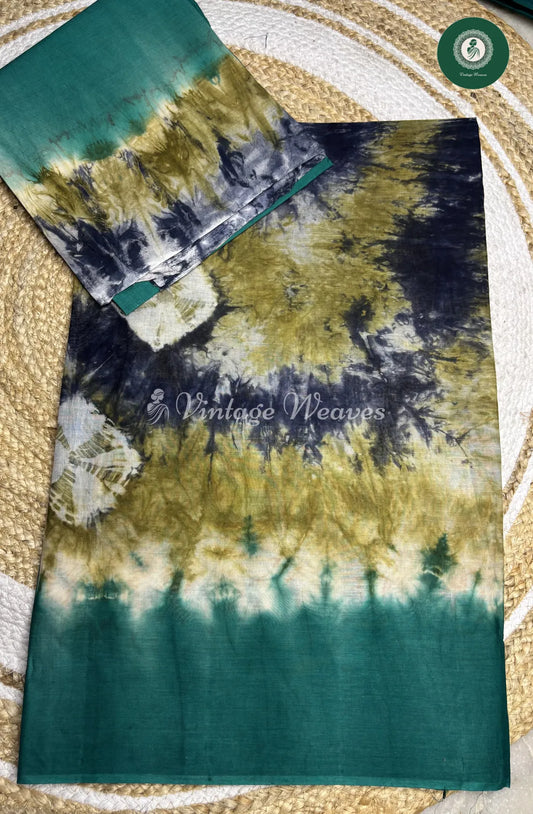 Multicolor DailyWear Cotton Saree-Grey With Blue