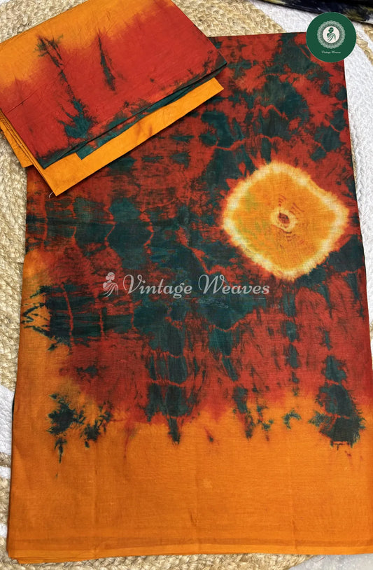 Multicolor DailyWear Cotton Saree-Red With Orange