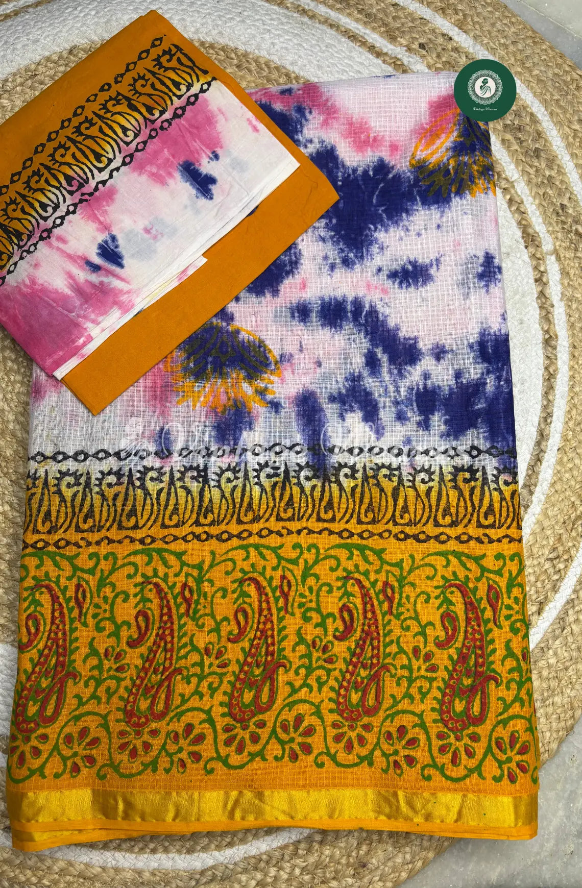 Multicolor Kota Cotton Saree With Mango Print Mild Zari Border-Yellow