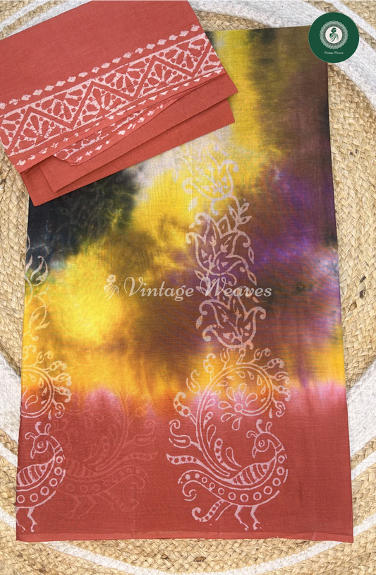 Multicolor Vasundara Cotton Saree-Marron