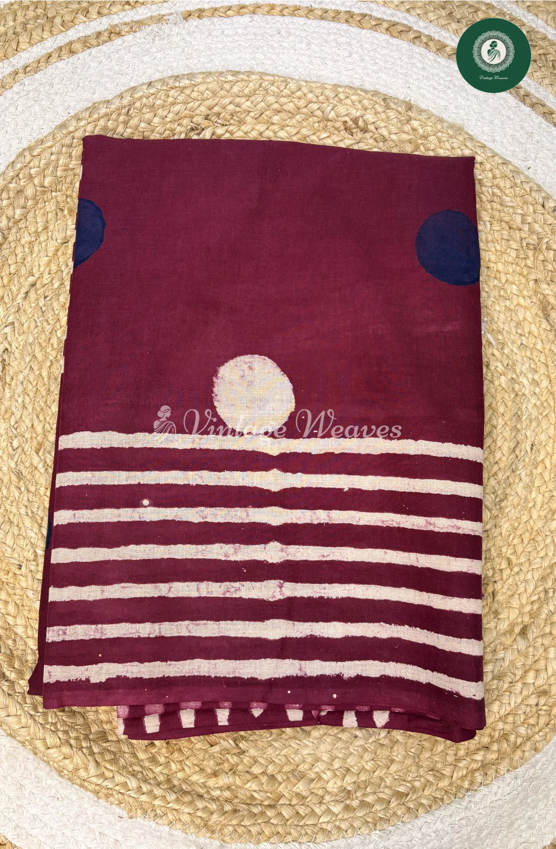 Polka Dots HandBlock Printed Mul Cotton Saree-Purple_1