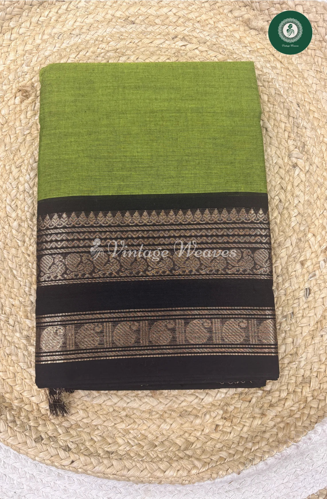 Premium 100Count Chettinad Cotton Peacockandmangoborder -GreenwithBlack