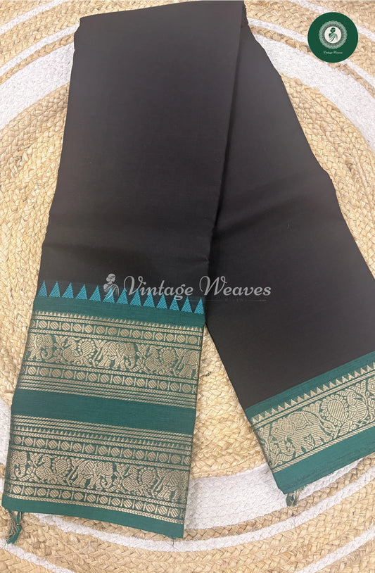 Premium 100Count Chettinad Cotton Saree-Blackwithseablue