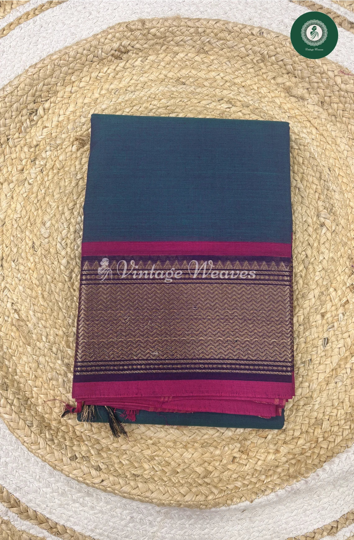 Premium 100Count Chettinad Cotton Saree-BluewithPink_2