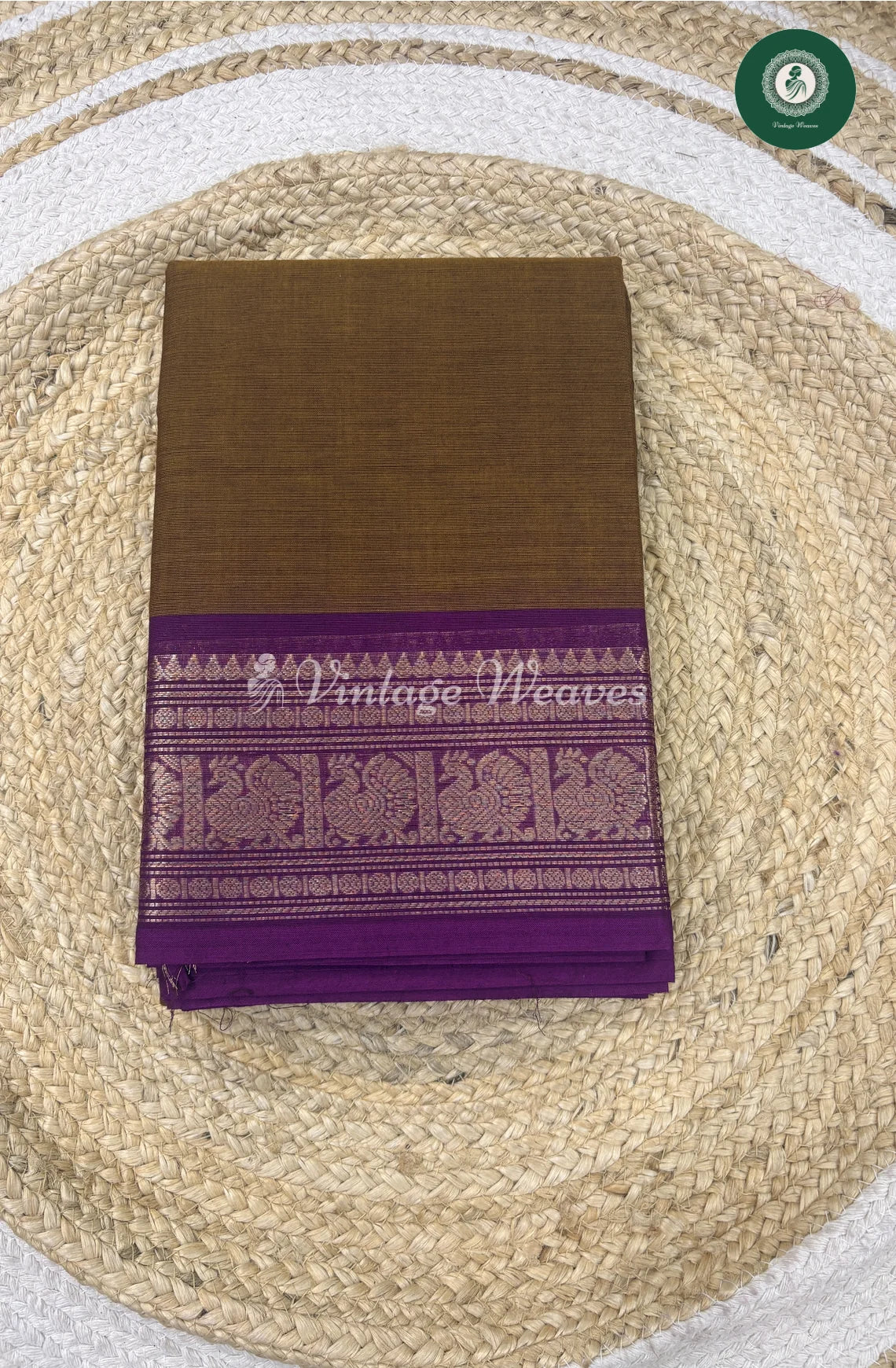 Premium 100Count Chettinad Cotton Saree-BrownwithPurple