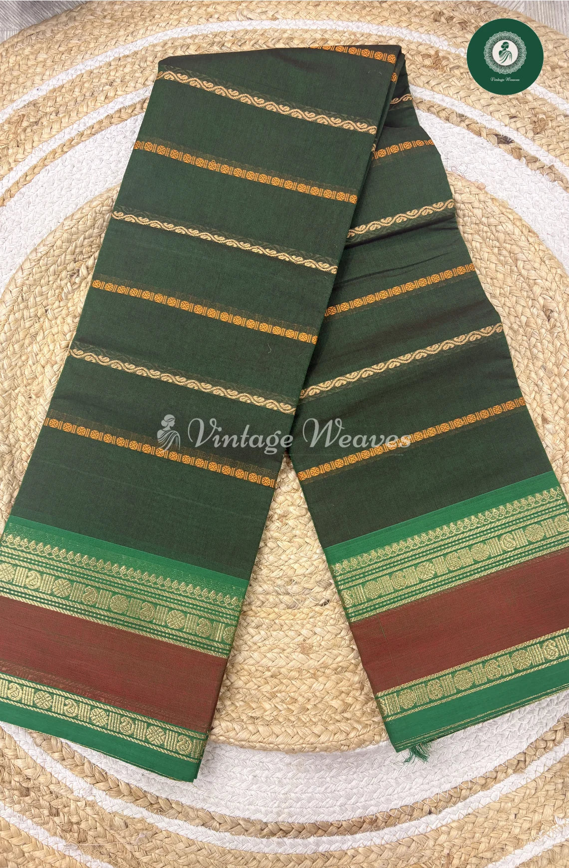 Premium 100Count Chettinad Cotton Saree-Darkgreen