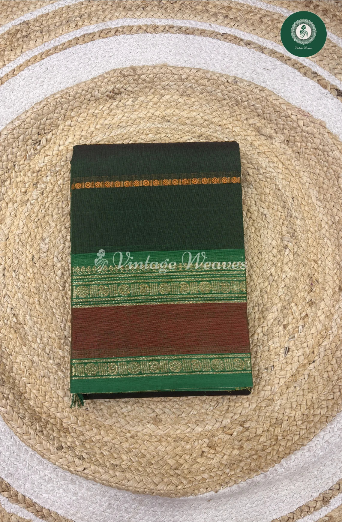 Premium 100Count Chettinad Cotton Saree-Darkgreen