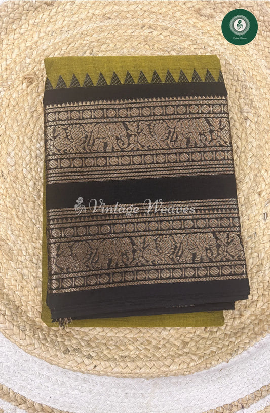 Premium 100Count Chettinad Cotton Saree-GreenwithBlack