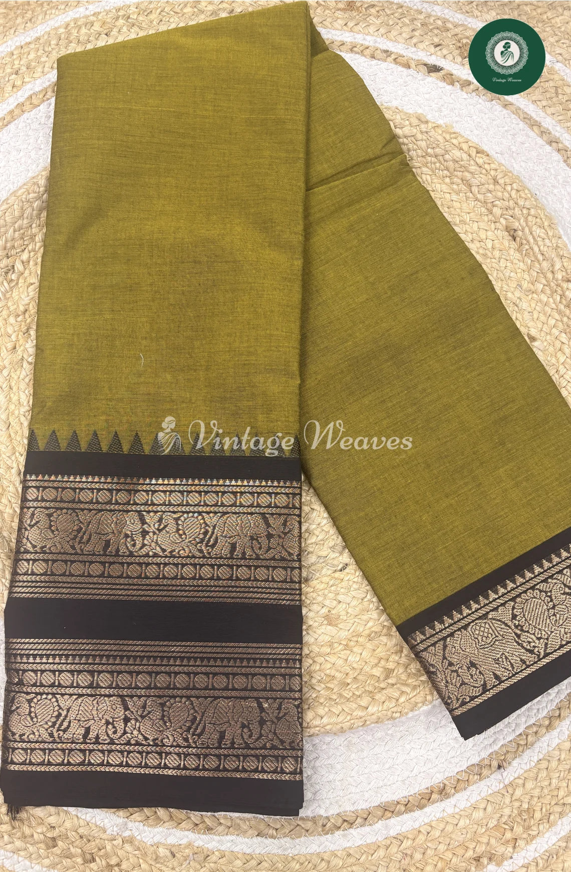 Premium 100Count Chettinad Cotton Saree-GreenwithBlack