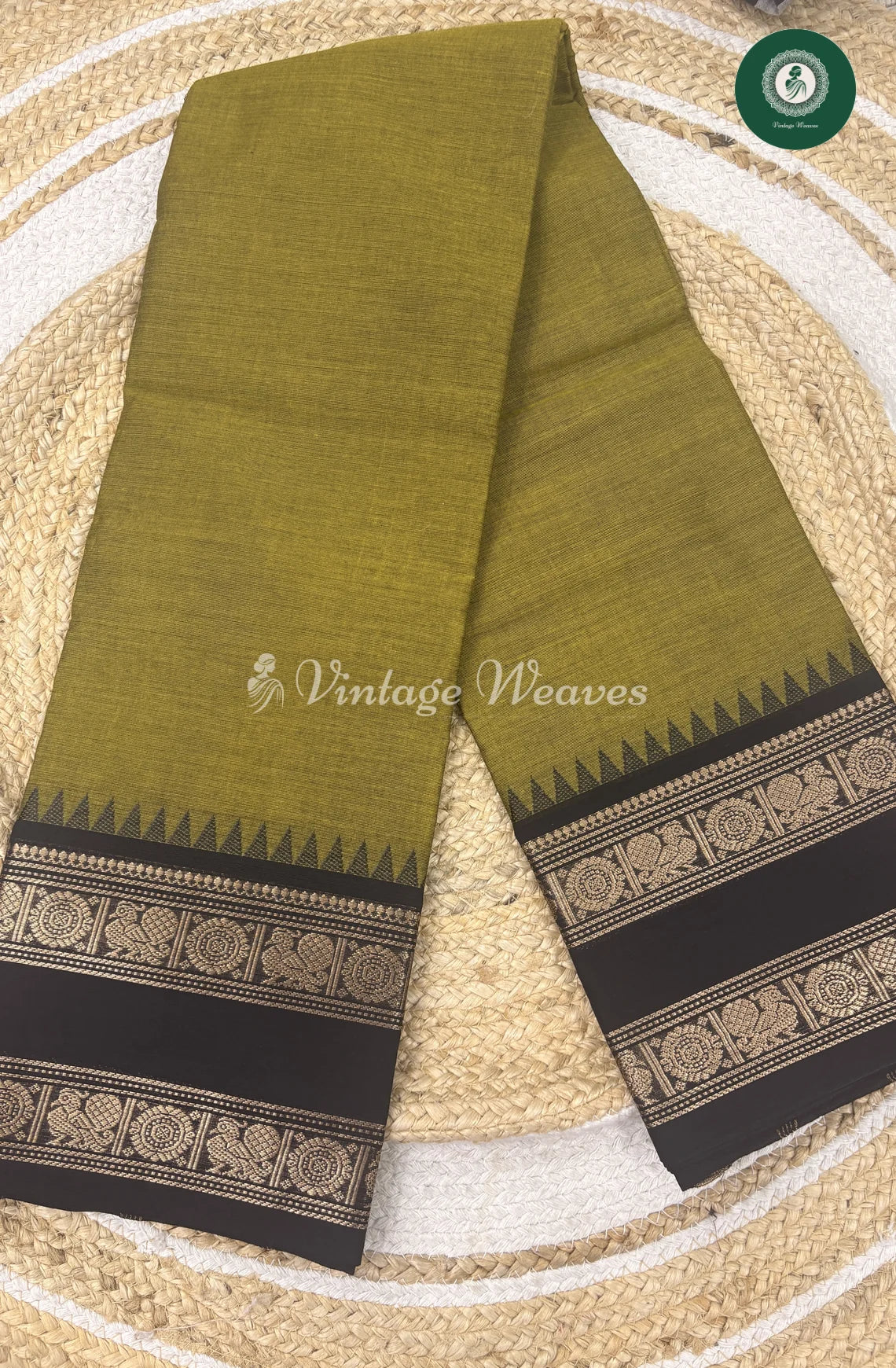 Premium 100Count Chettinad Cotton Saree-GreenwithBlack_2