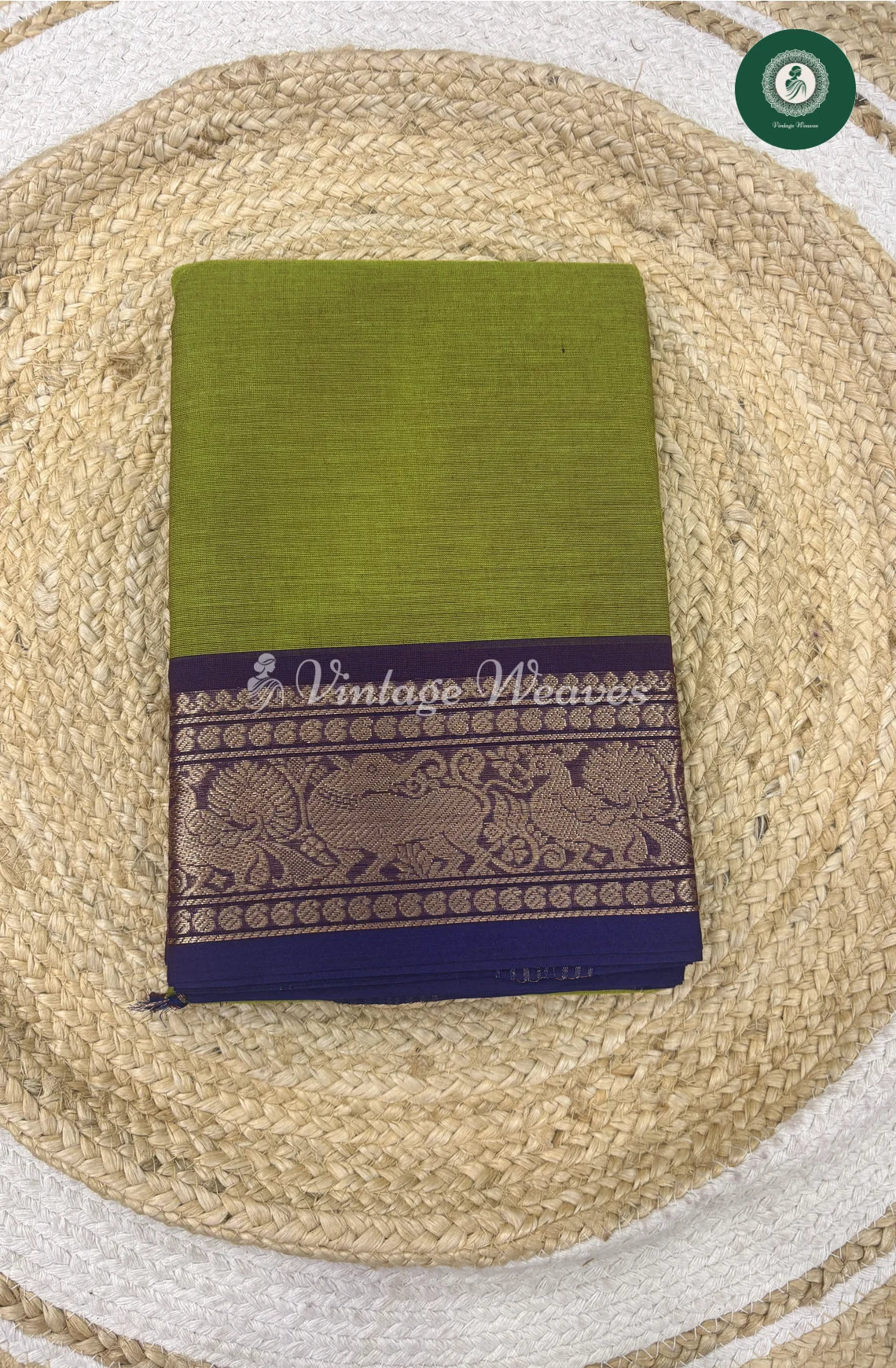 Premium 100Count Chettinad Cotton Saree-GreenwithBlue_2