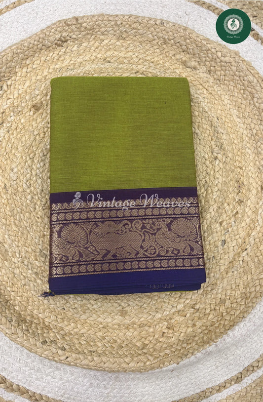 Premium 100Count Chettinad Cotton Saree-GreenwithBlue_2
