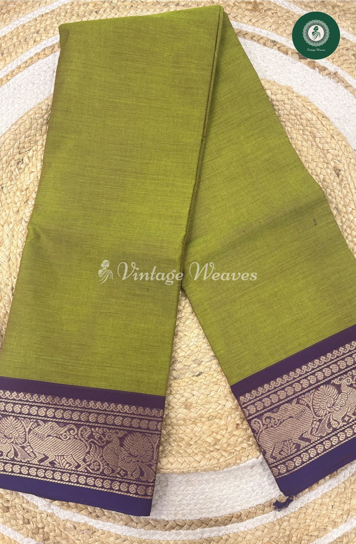 Premium 100Count Chettinad Cotton Saree-GreenwithBlue_2