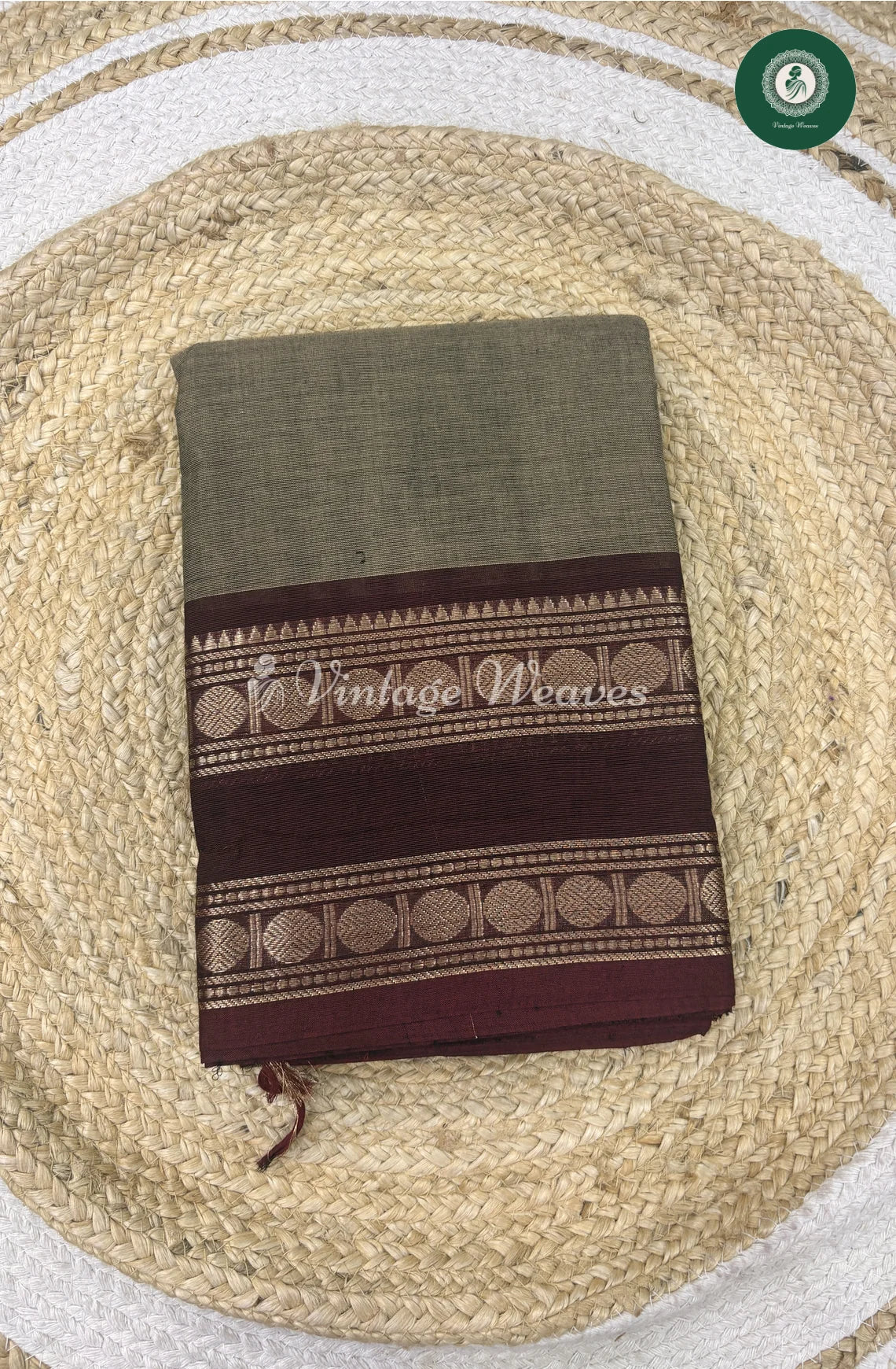 Premium 100Count Chettinad Cotton Saree-GreywithBrown