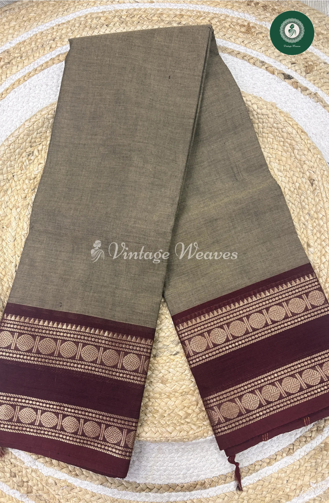 Premium 100Count Chettinad Cotton Saree-GreywithBrown