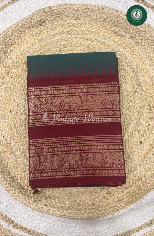 Premium 100Count Chettinad Cotton Saree-GreywithMarron