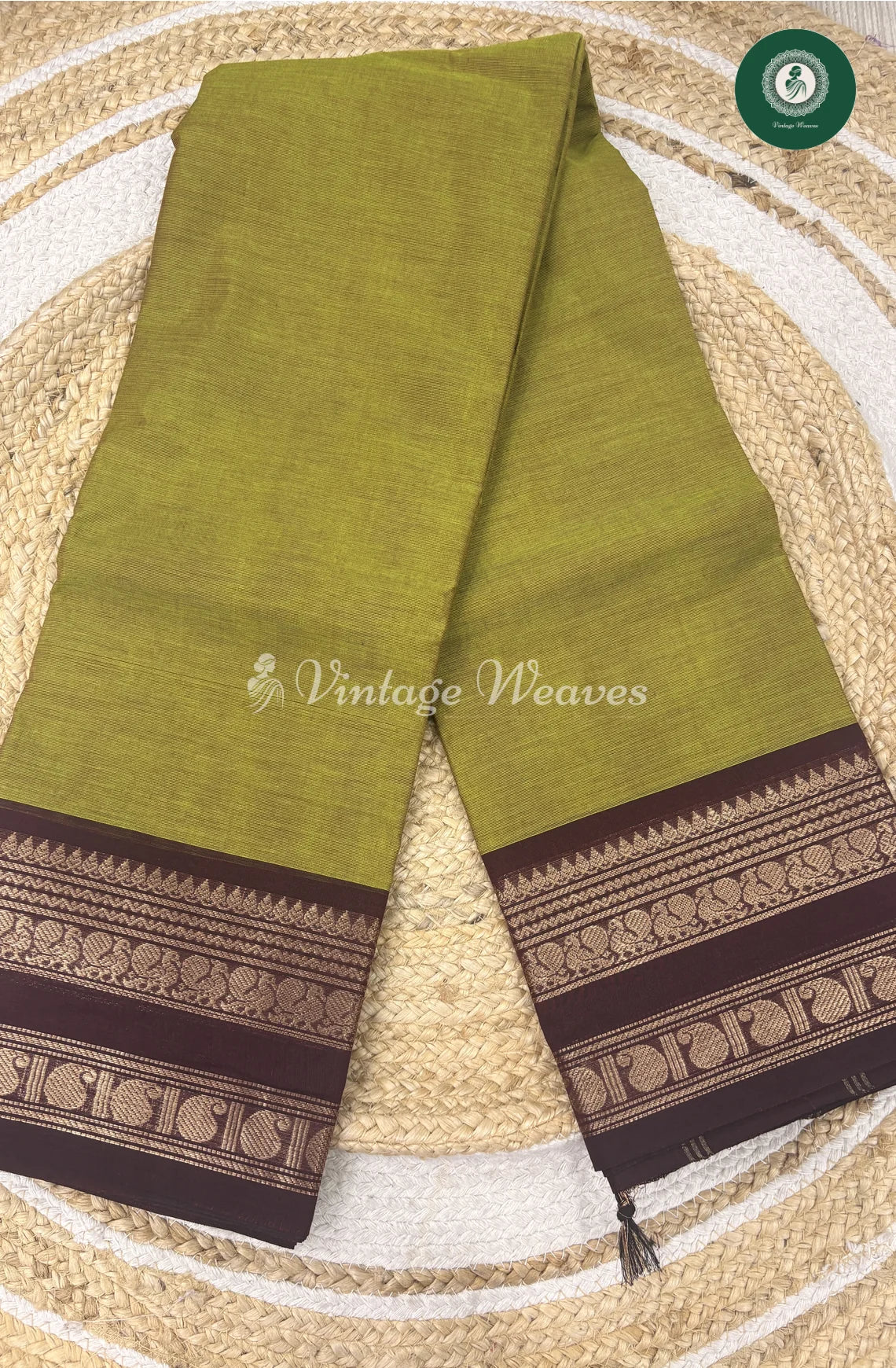 Premium 100Count Chettinad Cotton Saree-Oliver Green