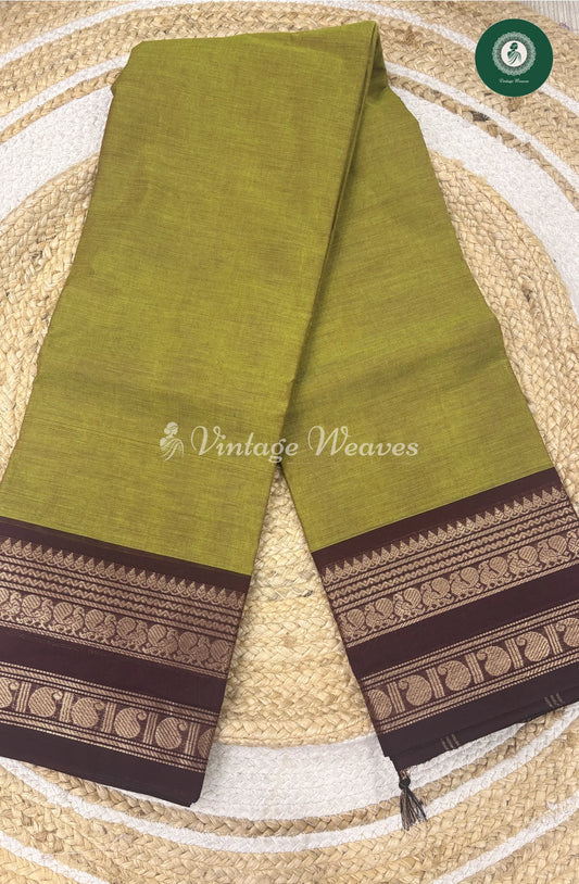 Premium 100Count Chettinad Cotton Saree-Oliver Green