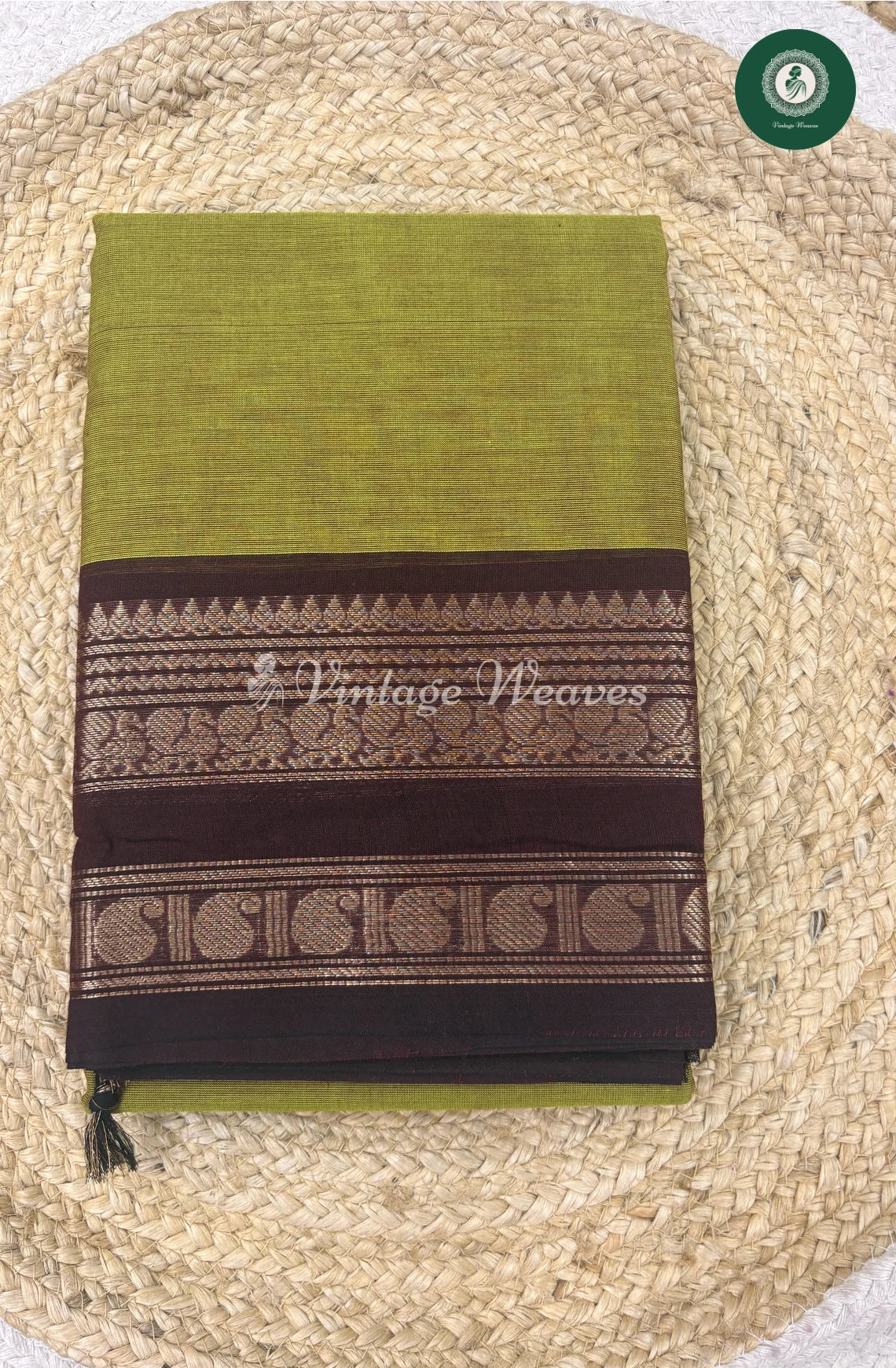 Premium 100Count Chettinad Cotton Saree-Oliver Green