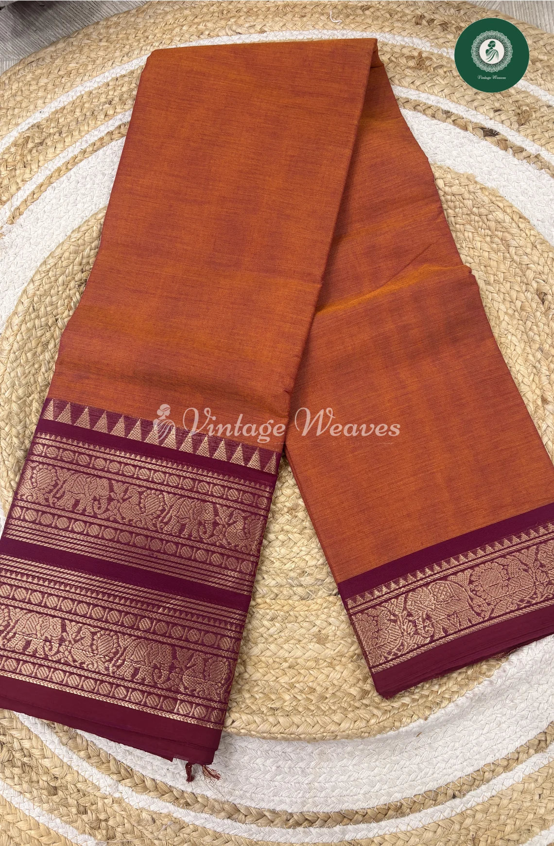 Premium 100Count Chettinad Cotton Saree-Orangewithmarron