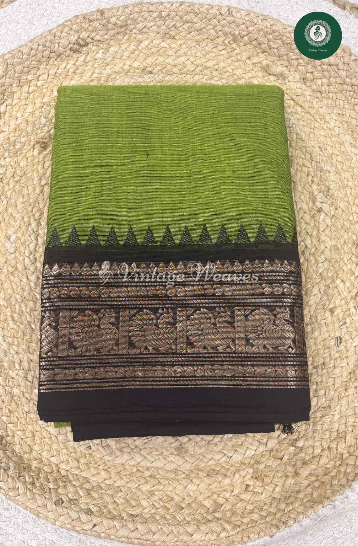 Premium 100Count Chettinad Cotton Saree Peacock-GreenwithBlack