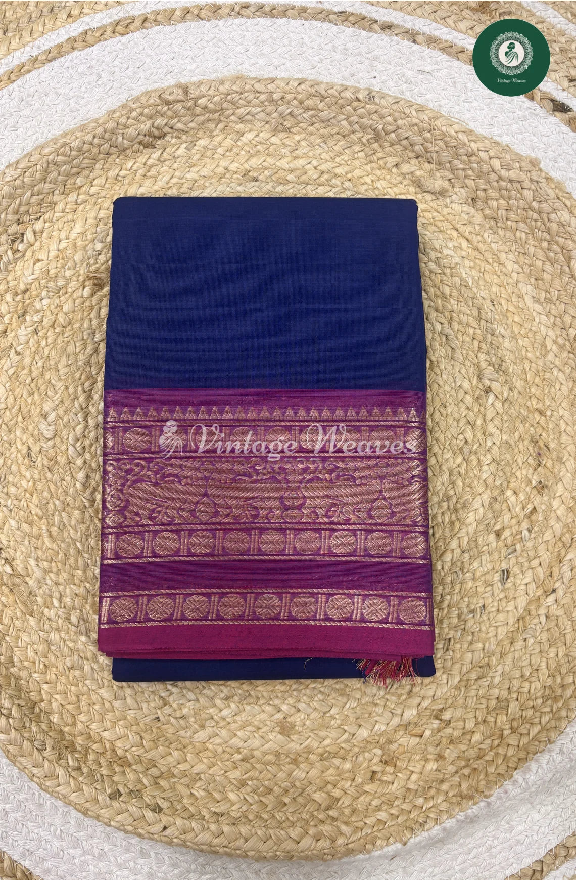 Premium 100Count Chettinad cotton Saree-BluewithPink