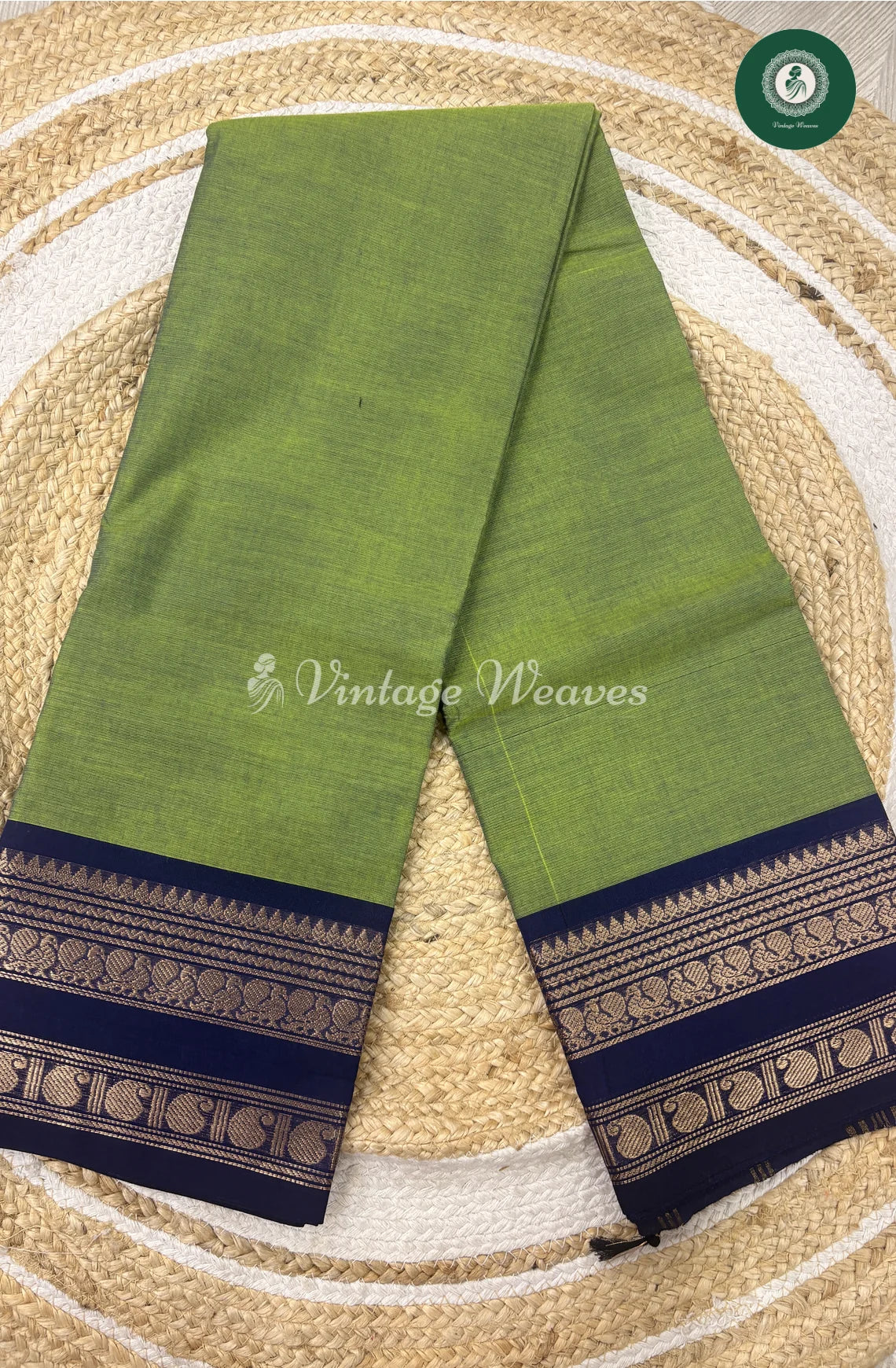 Premium 100Count Chettinad cotton Saree-GreenwithBlue