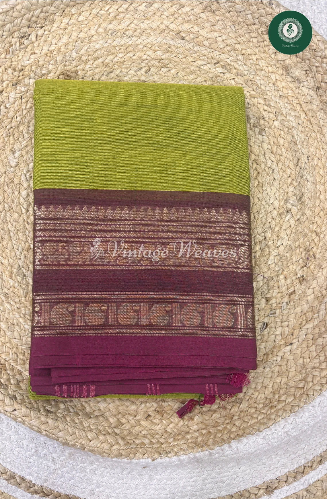Premium 100Count Chettinad cotton Saree-Greenwithmarron