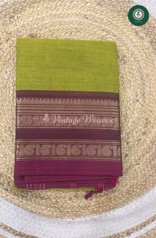 Premium 100Count Chettinad cotton Saree-Greenwithmarron