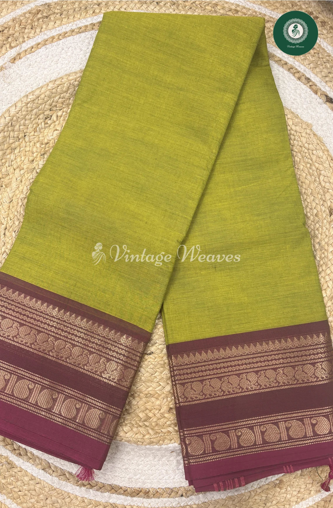Premium 100Count Chettinad cotton Saree-Greenwithmarron