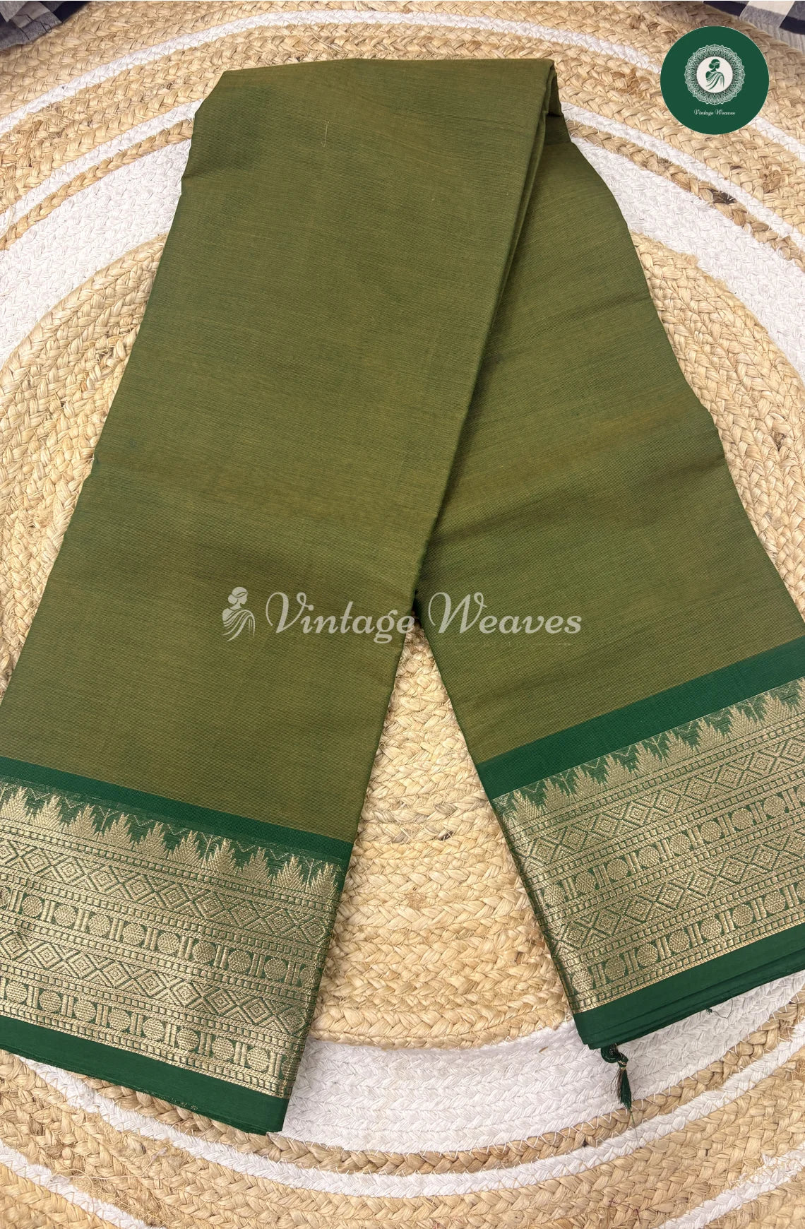 Premium 100Count Chettinad Cotton Saree-Olive Green