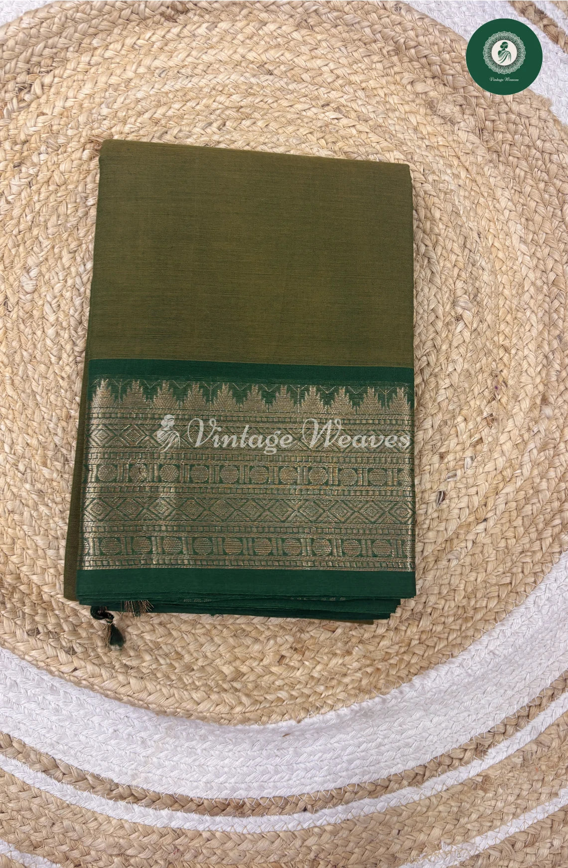 Premium 100Count Chettinad Cotton Saree-Olive Green