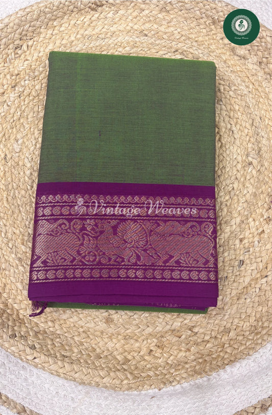 Premium 100Count Chettinad cotton Saree-Peacockgreen