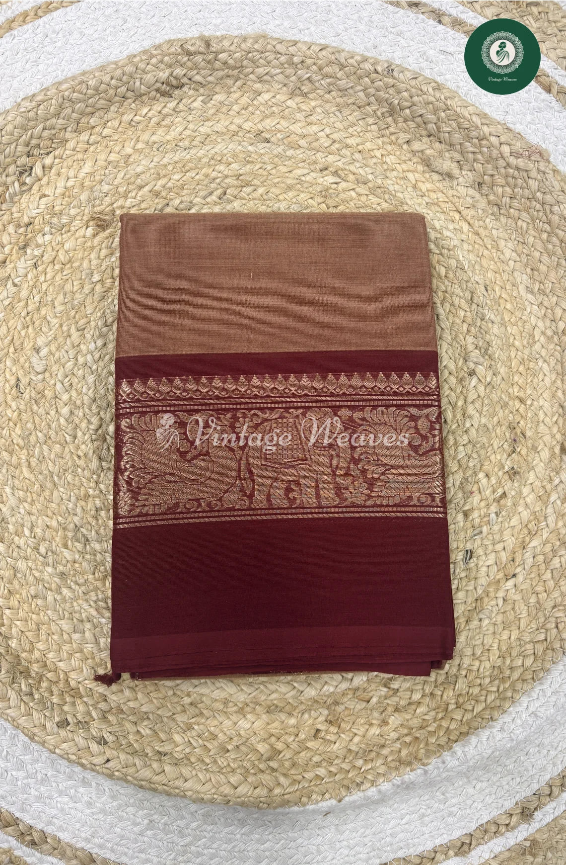 Premium 100Count Chettinad cotton Saree-SandelwithMarron