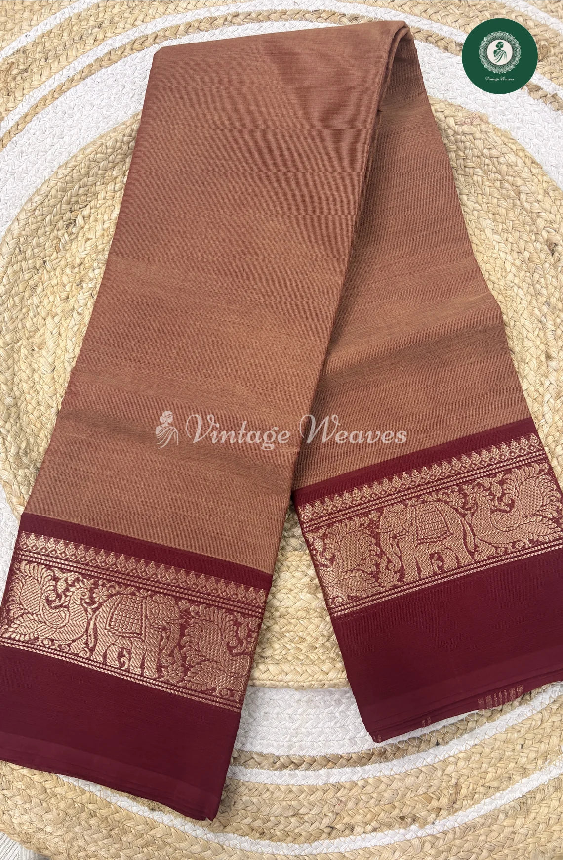 Premium 100Count Chettinad cotton Saree-SandelwithMarron
