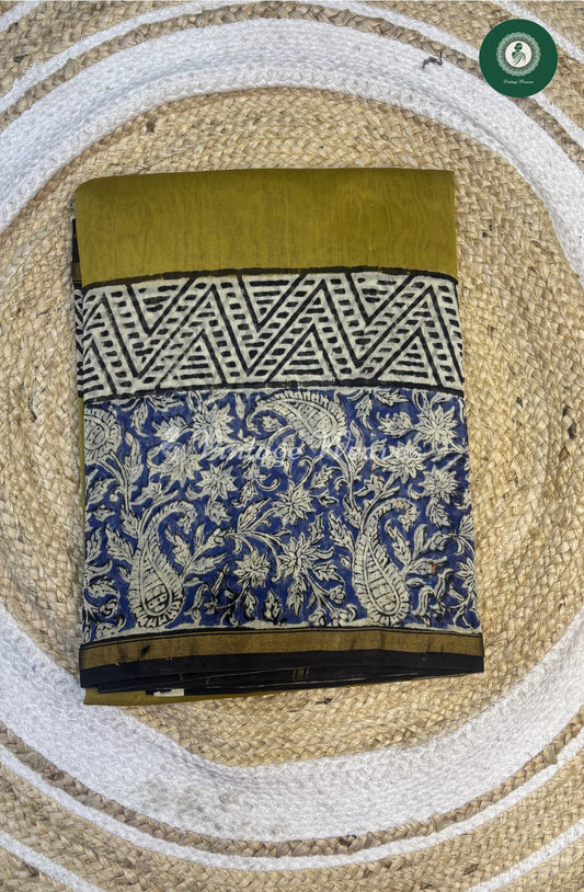 Premium Chanderi Silk Saree-GreeenishYellow1