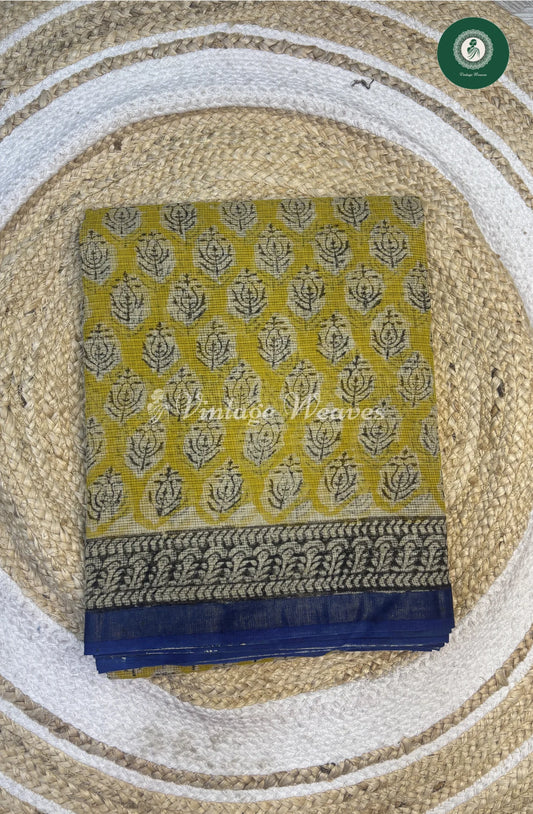 Premium Kota Saree-YellowWithBlue