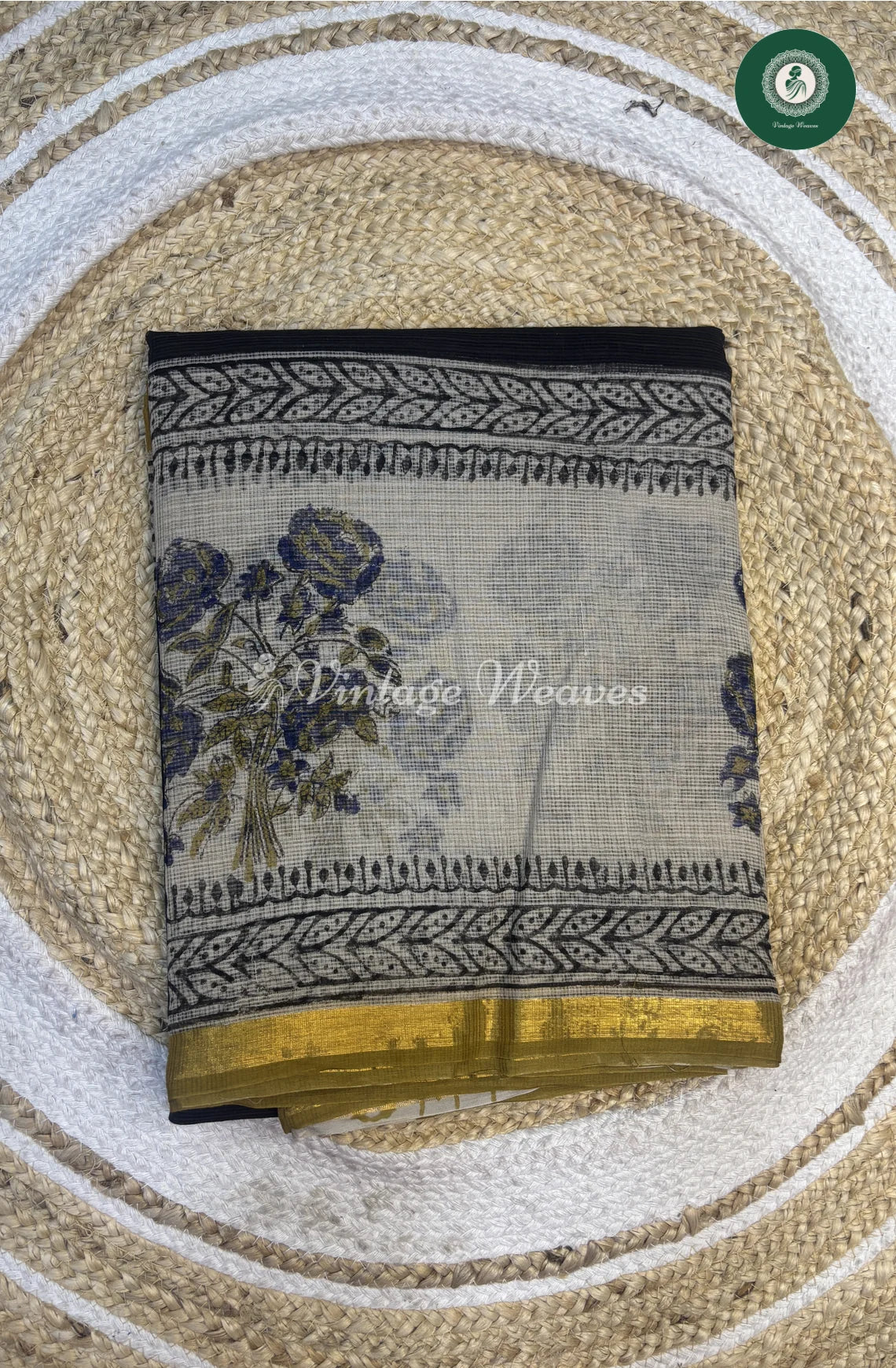 Premium Kota Cotton Saree-BlackWithCream_1