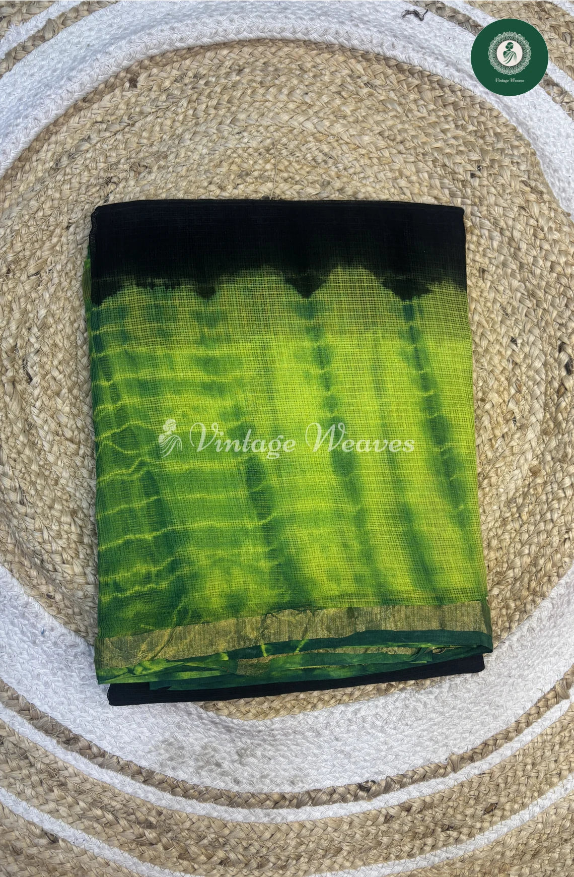 Premium Handblock Kota Cotton Saree-Black With Green1