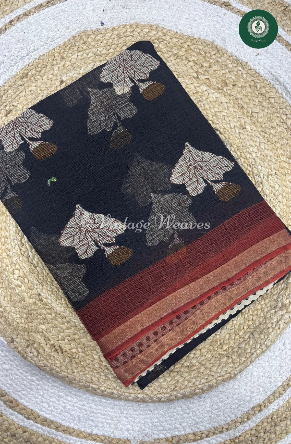 Premium Kota Cotton -Black Leaf Print