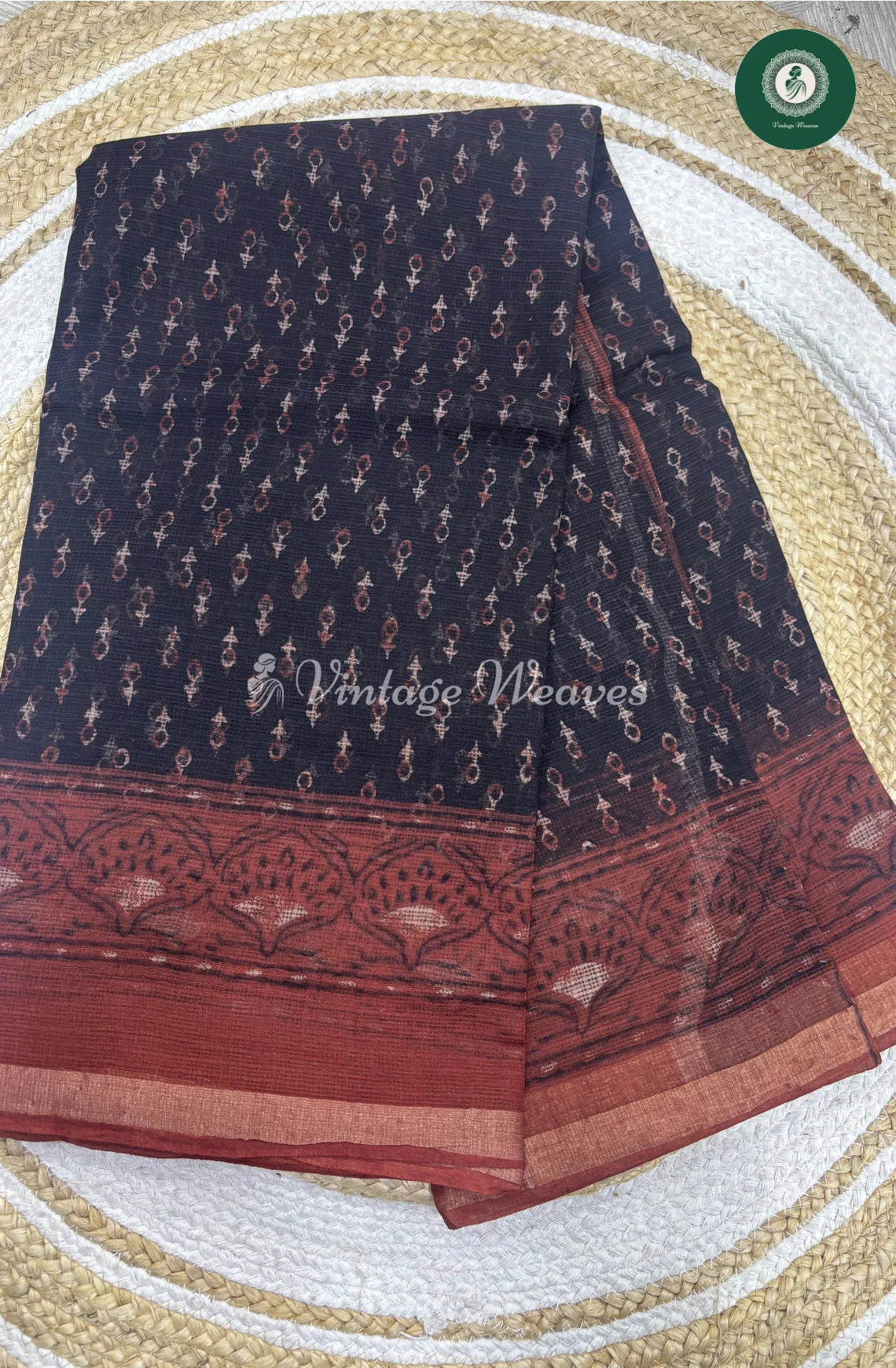 Premium Kota Cotton -Black With Marron