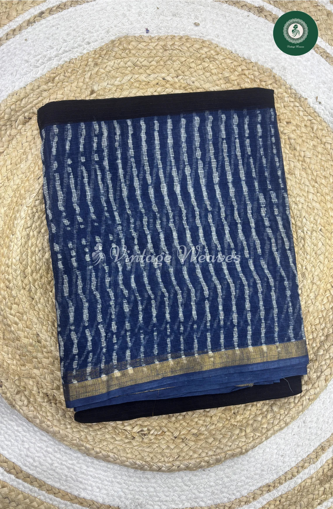 Premium Kota Cotton -Black with Blue Lines