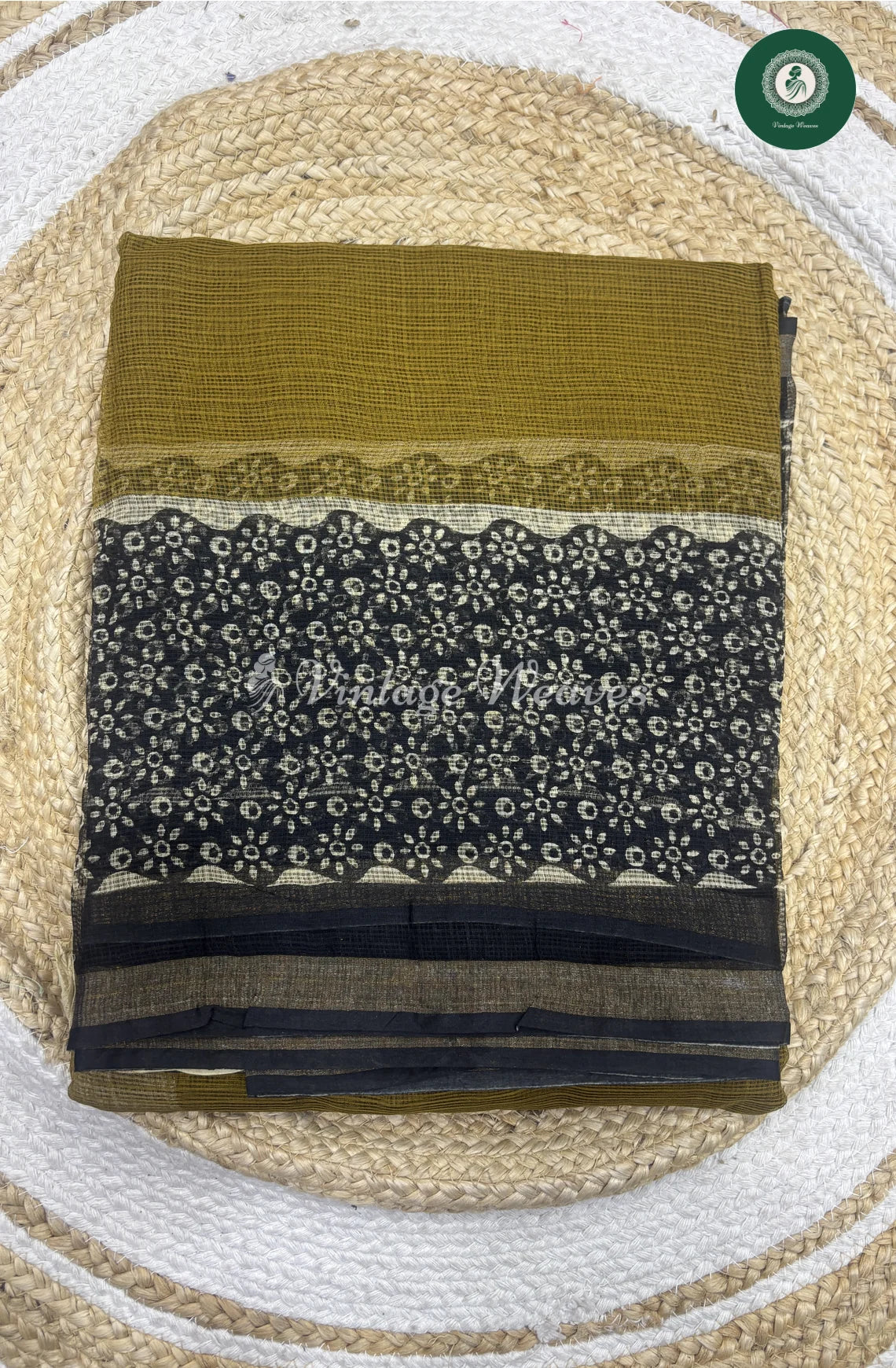 Premium Kota Cotton -Greenish Yellow with Black