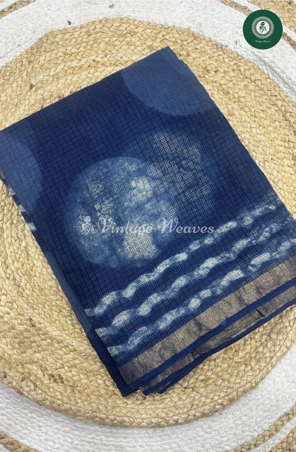 Premium Kota Cotton -Indigo Blue Circle