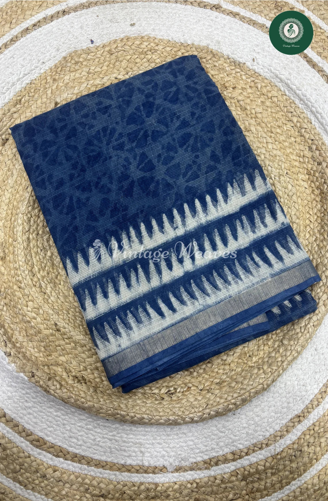Premium Kota Cotton -Indigo TempleBorder