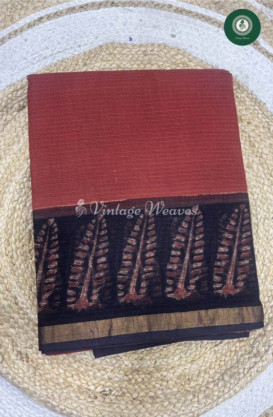 Premium Kota Cotton -Marron With Black Leaf