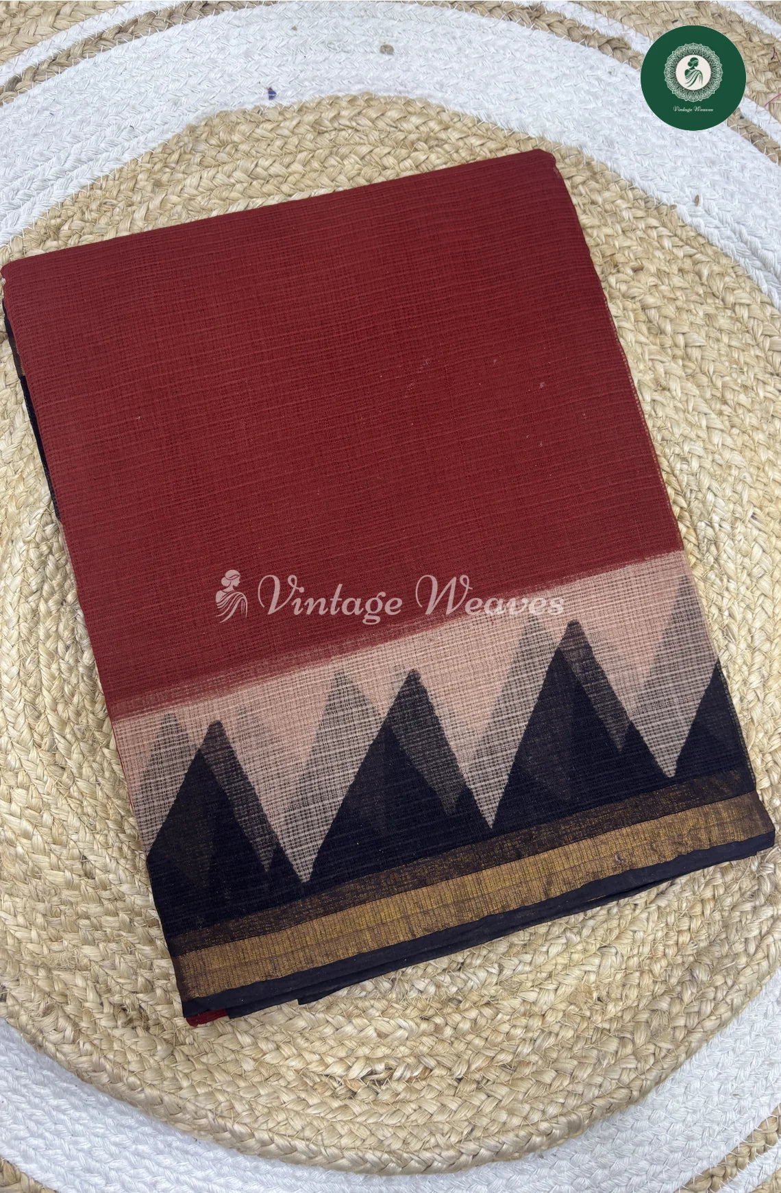 Premium Kota Cotton -Marron With Temple Border