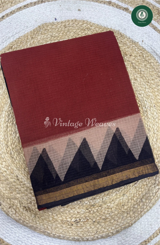 Premium Kota Cotton -Marron With Temple Border