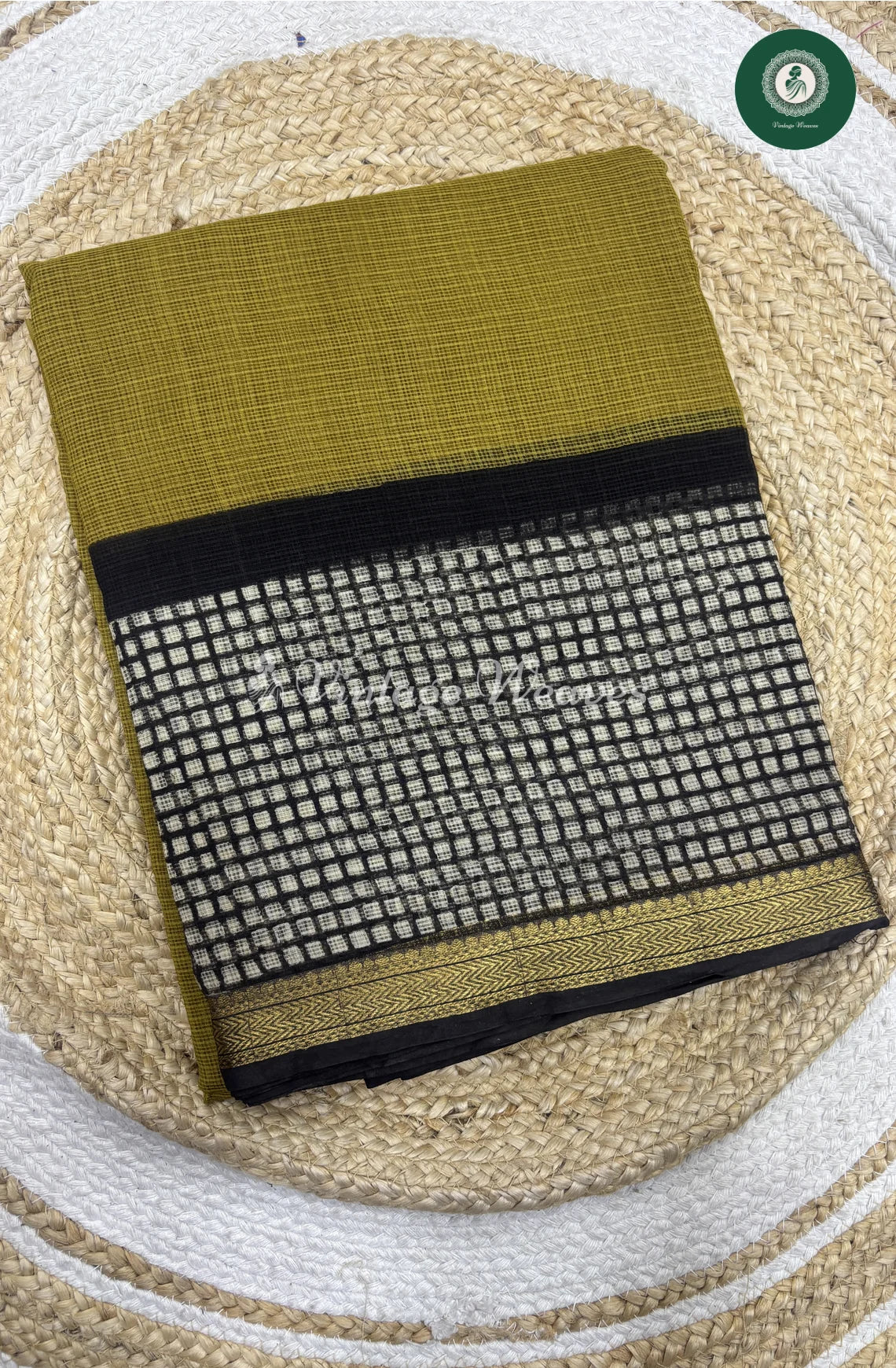 Premium Kota Cotton -Yellow With Checked Border