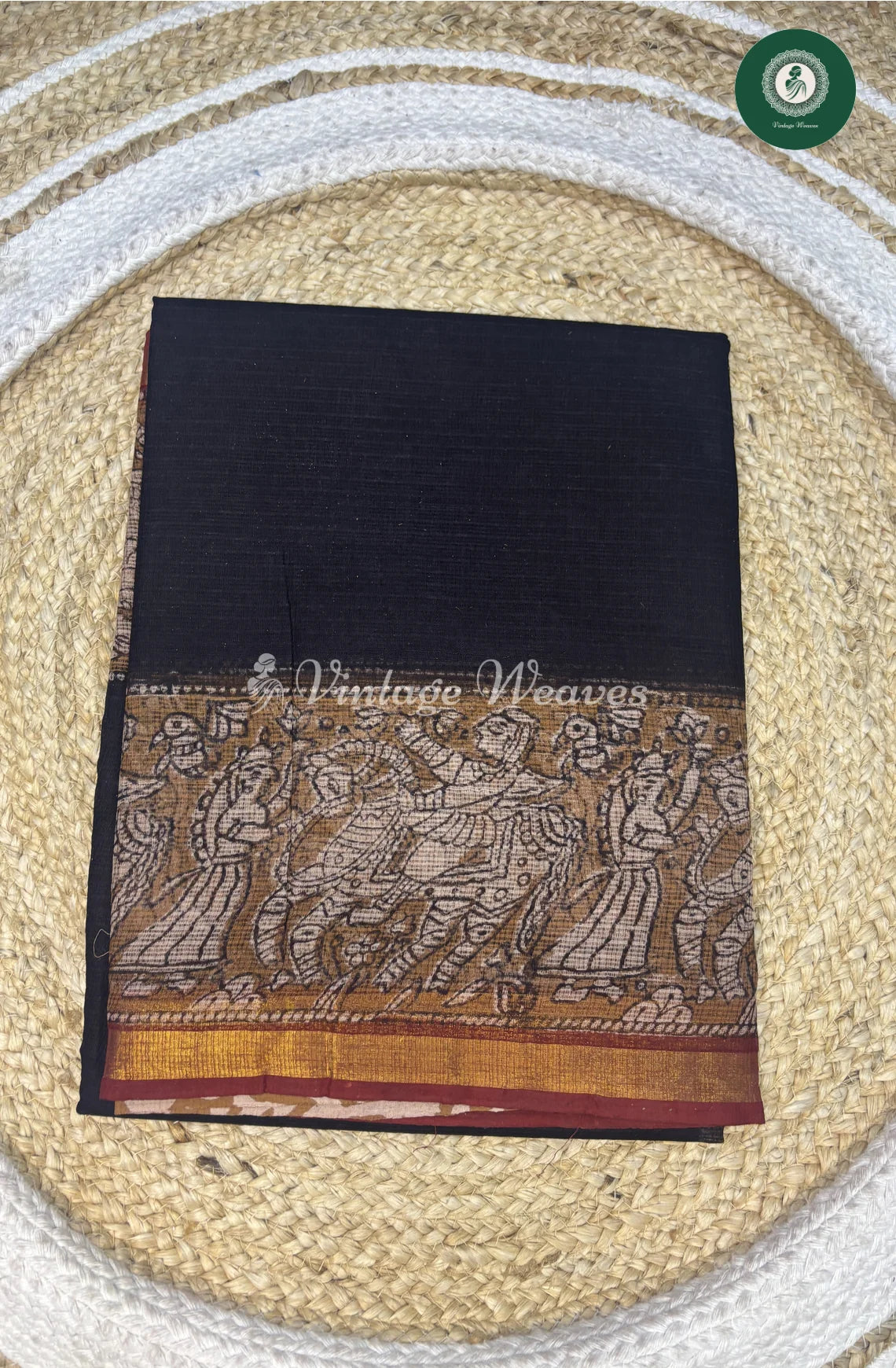 Premium Kota Cotton Saree-BlackKalamkari